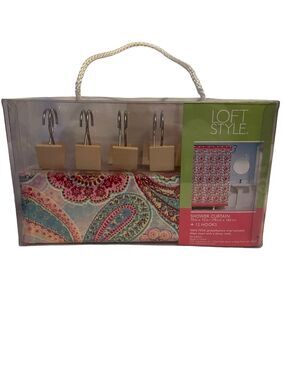 Loft Style Paisley Shower Curtain in Turquoise, Pink & White